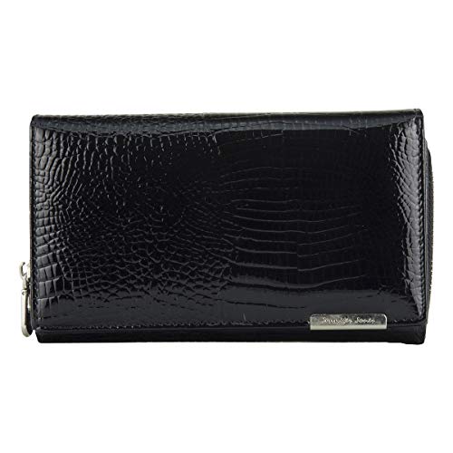Jennifer Jones Leder Geldbörse Portemonnaie Geldbeutel Brieftasche Portmonee 5261, Farbe:Schwarz von Lupsty