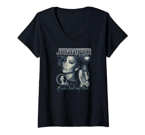 Damen Jennifer Lopez Bootleg Portrait T-Shirt mit V-Ausschnitt von Jennifer Lopez