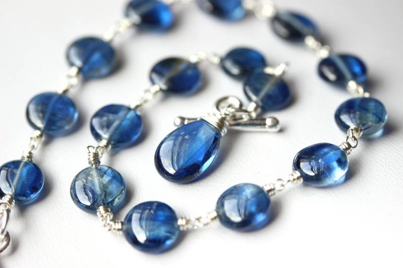 Kyanit Armband, Sterling Silber Draht Gewickelt Blau Edelstein von JenniferLynnJewelry