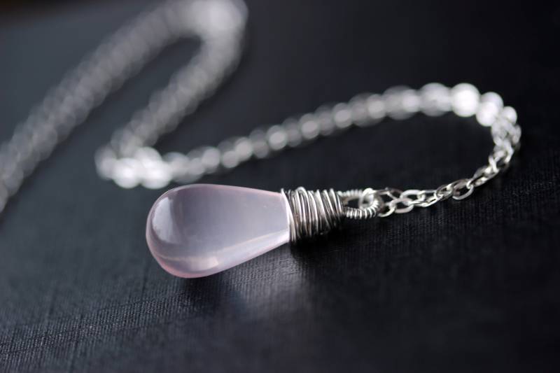 Rosenquarz Halskette 925 Sterling Silber Draht Gewickelt von JenniferLynnJewelry