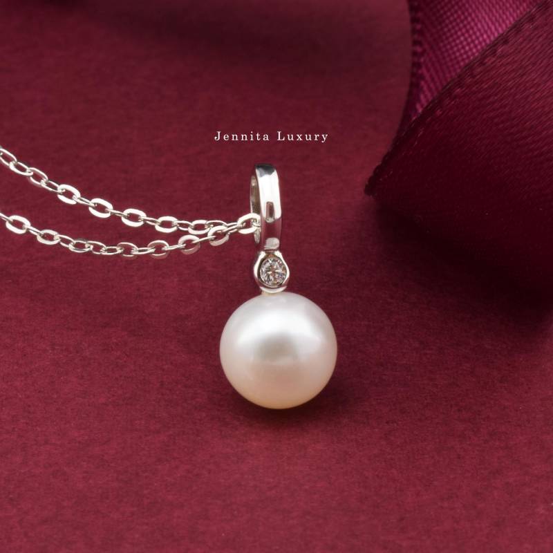 Dünne Kette 925Silber Mit Runder Süßwasserperle, Einzelne Echte Weiße Perle Solitär Zirkonia Halskette, Braut Perlenkette, Hochzeitsschmuck von JennitaLuxury