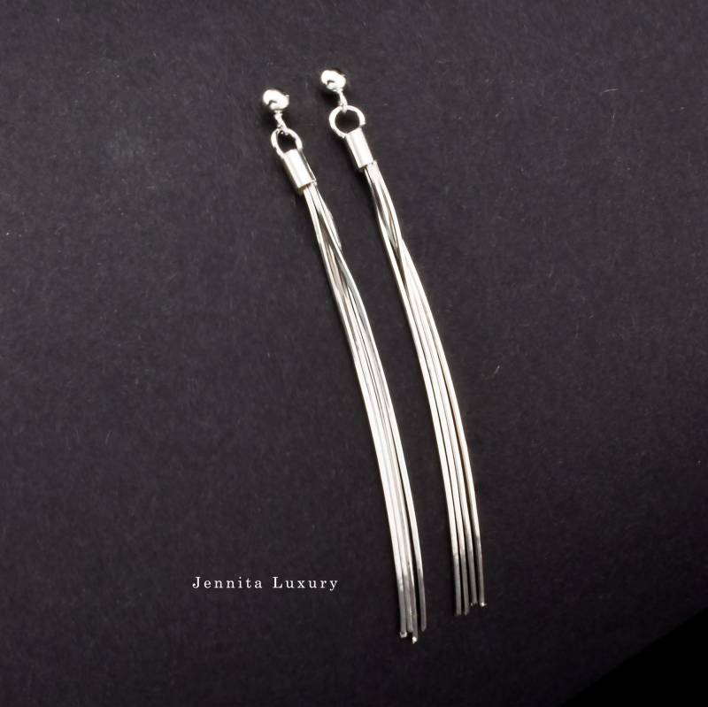 Quasten Schlangenketten Ohrringe Aus 925 Sterling Silber, Lange Hängende Fransen Kettenohrringe Stecker, Damen Silberschmuck Minimalistisch von JennitaLuxury
