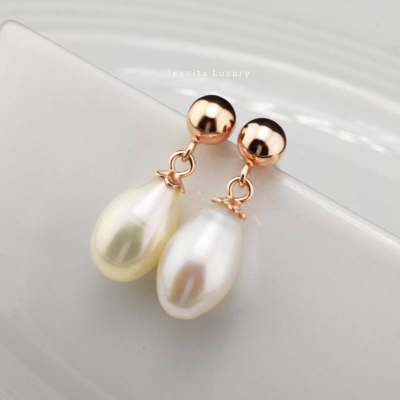 Ohrringe Silber 925 Rosévergoldet Mit Tropfen Perlen, Hängende Stecker Weißen Süßwasserperlen, Hochzeit Brautschmuck Roségold von JennitaLuxury