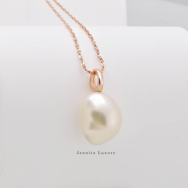 Halskette Silber 925 Rosevergoldet Mit Barock Perlen Anhänger, Rosegold Kette Tropfen Süßwasser Perle, Braut Perlenkette, Hochzeitsschmuck von JennitaLuxury