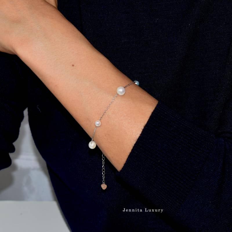 Süßwasserperlen Armband Silber 925, Runde Weiße Zuchtperlen Armkette, Dünnes Mit Perlen, Braut Perlenschmuck, Geschenk Liebe Frau von JennitaLuxury