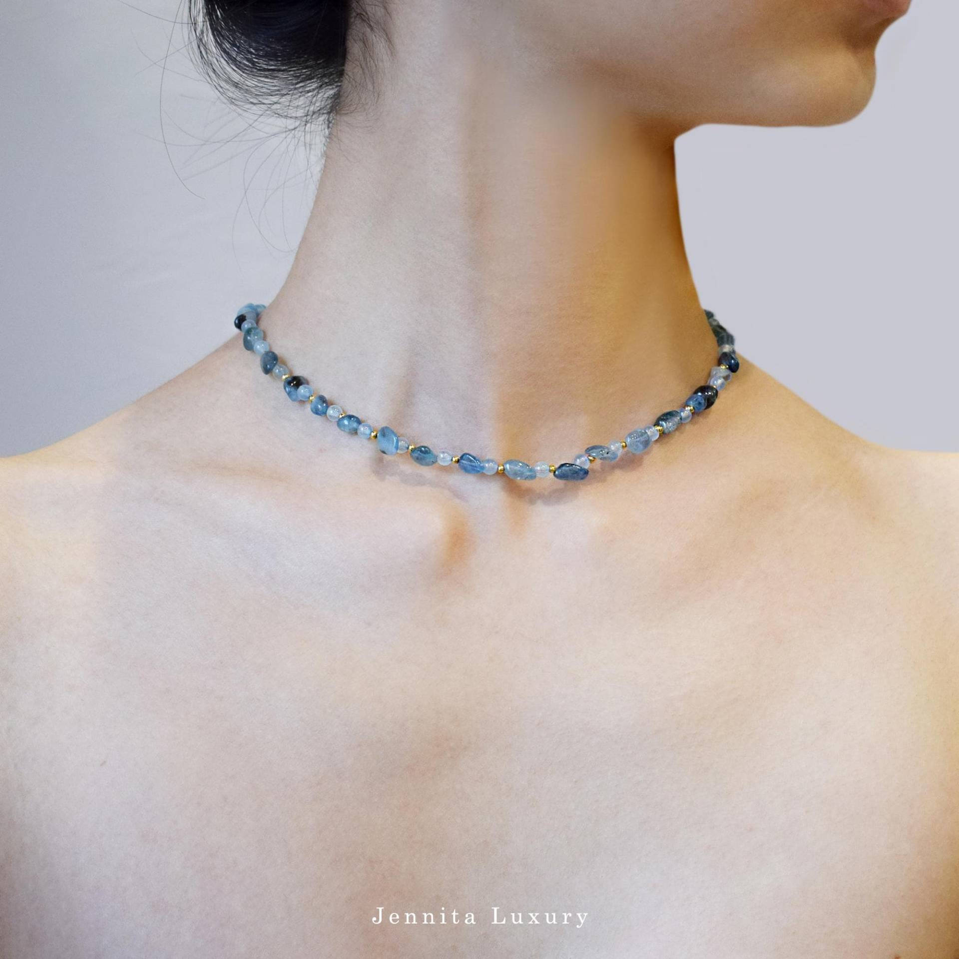 Zarte Aquamarin Halskette Silber 925 Vergoldet, Blauer Edelstein Kette Verstellbar, Collier Aus Blauen Steinen, Geburtssteinkette März von JennitaLuxury