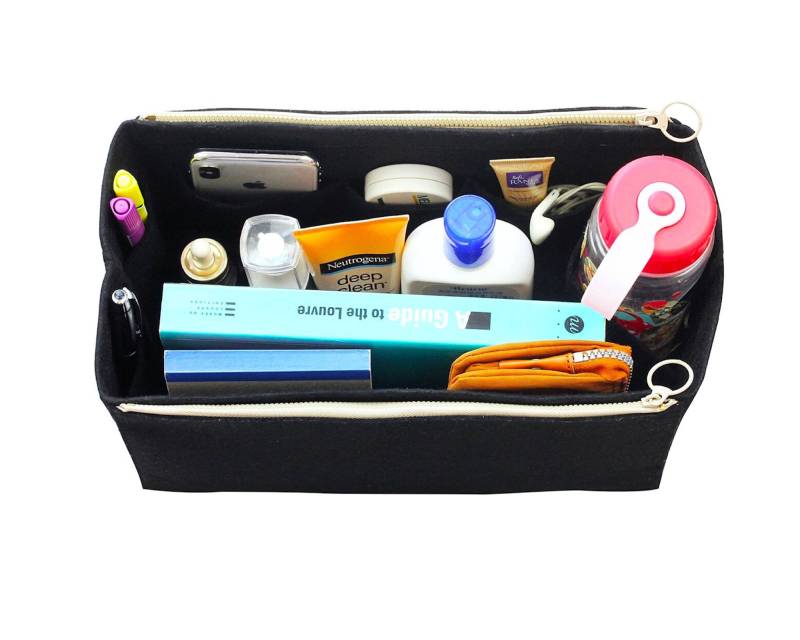Anpassbare Organizer | W/Doppel-Reißverschlusstaschen, Tote Filz Geldbörse Einsatz, Kosmetik Make-Up Windel Handtasche Habseligkeiten Kirschrot von JennyKrafts