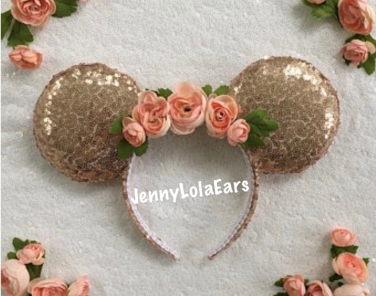 Pailletten Blumen Minnie Mouse Ohren, Rose Gold, Weiß, Gold Pailletten Blumen Minnie Mouse Ohren, Rose Gold, Weiß, Gold von JennyLolaEars
