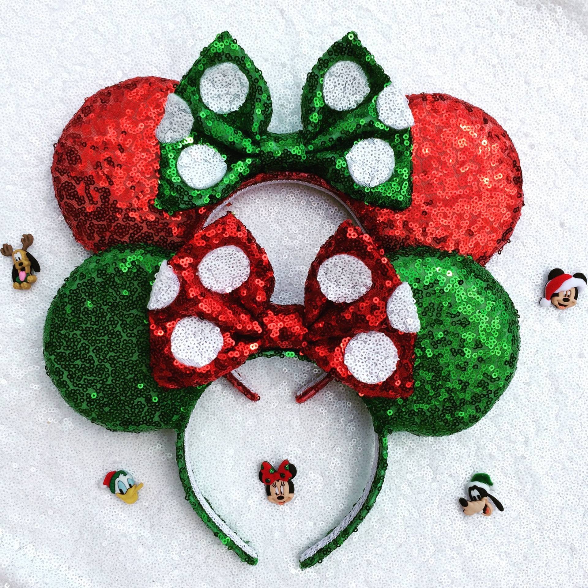 Weihnachten Minnie Maus Mickey Mouse Ohren Stirnband , Rote Polka Dot Weihnachten Minnie Maus Mickey Mouse Ohren Stirnband , Rote Polka Dot von JennyLolaEars
