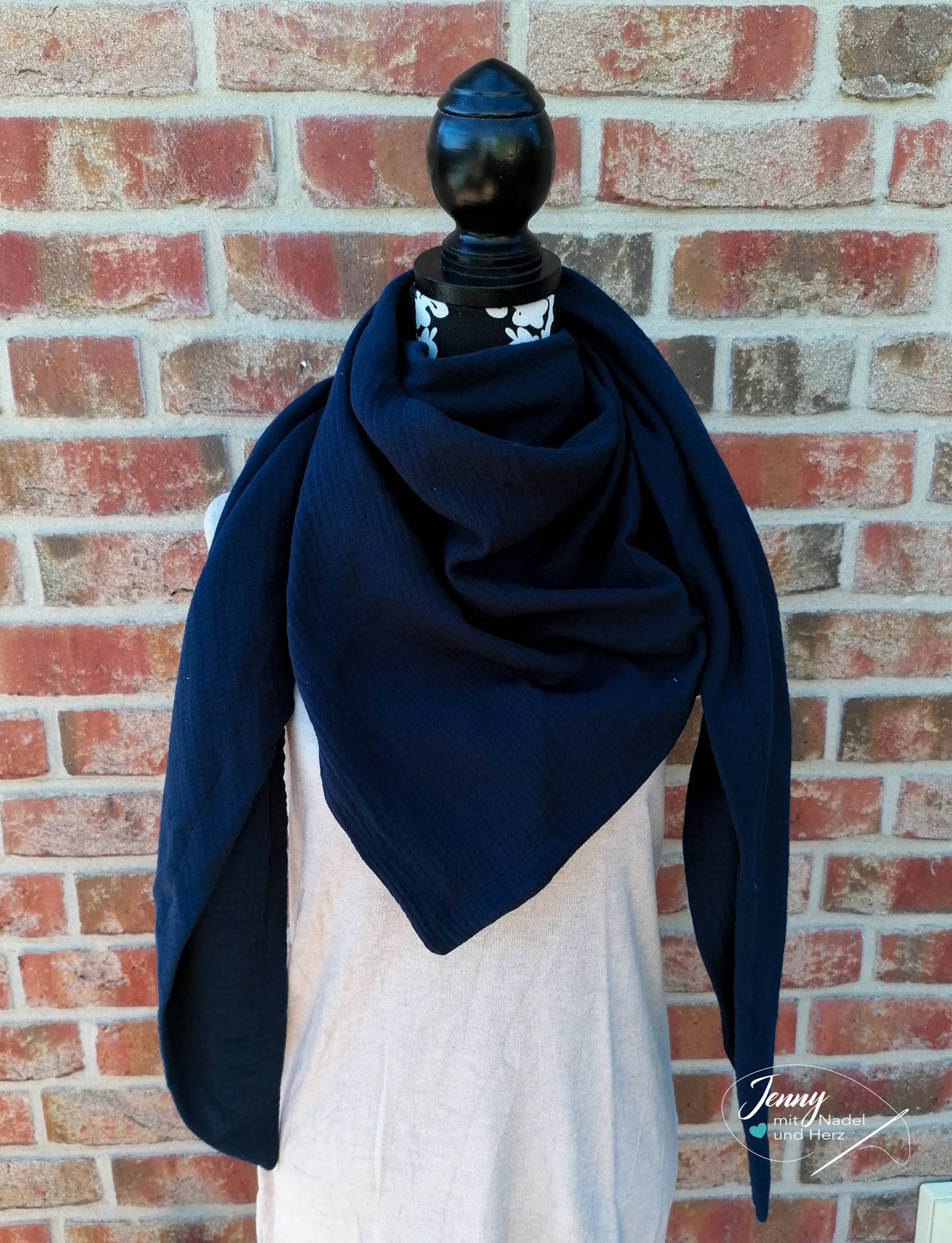 xxl Halstuch Aus Musselin, Schal Für Damen, Dreieckstuch Den Frühling, Tuch, Baumwolle, Dunkelblau, Marine, Loop, Geschenk, Muttertag von JennyMitNadelUndHerz