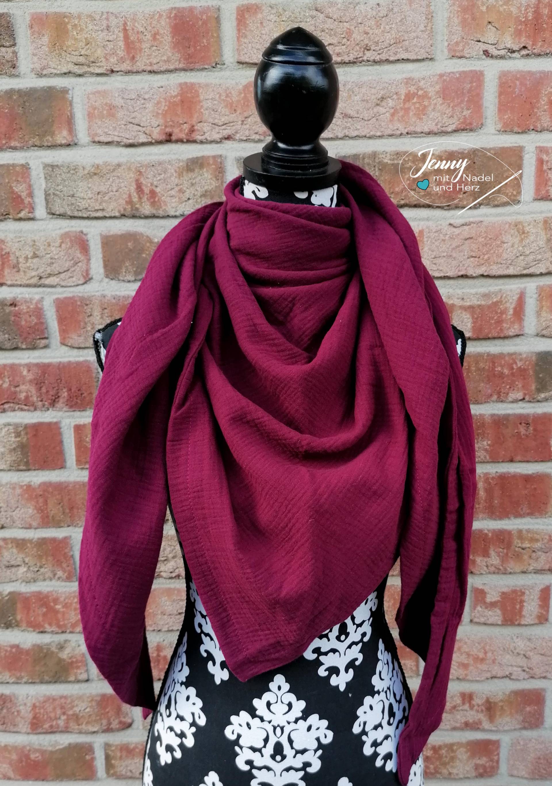 xxl Tuch Aus Musselin, Halstuch Für Damen, Schal Den Sommer, Dreieckstuch, Herbst, Bordeaux, Rot, Fuchsie, Baumwolle, Geschenk, Mama von JennyMitNadelUndHerz