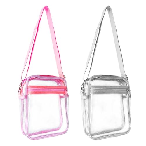2 Pcs Transparente Umhängetasche, Damen Durchsichtig Umhängetasche Klein mit abnehmbarem Schultergurt Wasserdicht & Trendy für Konzerte, Festivals & Shopping (Grau + Rosa) von Jennytim