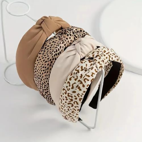 4 Stück breite Haarbänder für Damen, mit Schleife, Leopardenmuster, im Retro-Stil, hochwertige textile Haarbänder, süße für Damen 4 Stück breite Haarbänder für Damen, mit Schleife, Leopardenmuster, im Retro-Stil, hochwertige textile Haarbänder, süße für Damen von Jennytim