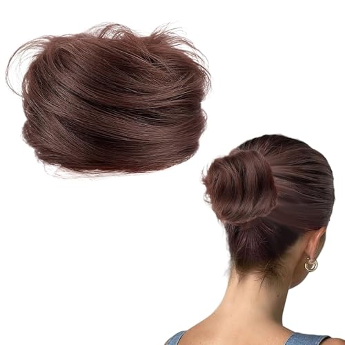 Haarteil mit Haargummi Natürlicher Fake Bun mit Echthaar für Damen, Haarverlängerung & Duttsträhnen für Hochzeit, Party & Alltag (Dunkelbraun) von Jennytim