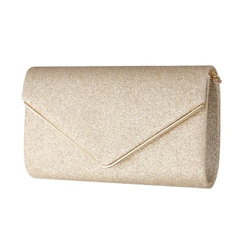 Jennytim Abendtasche Damen Clutch Gold Abendtasche mit Abnehmbarer Kette Elegante Envelope Tasche Schultertaschen Umhängetasche Handtasche für Party Abschlussball (Gold) von Jennytim
