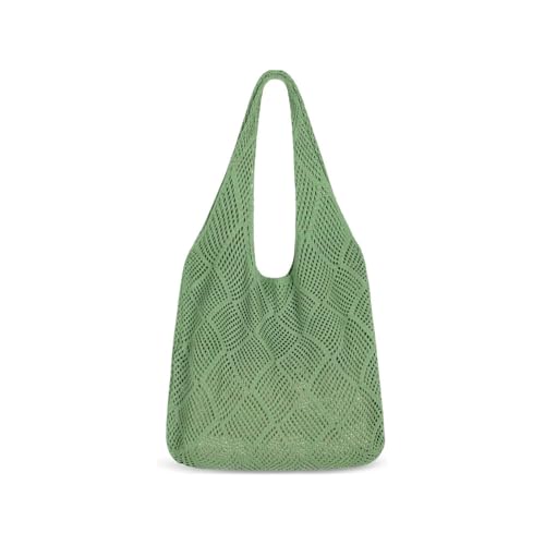 Jennytim Strandtasche Damen, gehäkelte Mesh Strand Tote Bag Lochmuster-Strick Leichte Schultertasche & Einkaufsbeutel Webstoff für Frühling Urlaub Reisen Strand Sommer (Frucht grün) von Jennytim