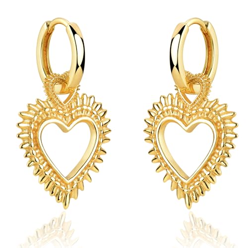 Jenosy Ohrringe Gold Damen Herz Ohrringe Gold für Damen Chunky Creolen mit Herz Anhänger Große Ohrringe Creolen Herz Gold Hypoallergene 18K Vergoldet Ohrringe Modeschmuck für Frauen und Mädchen von Jenosy