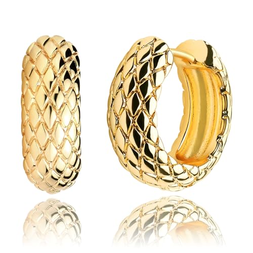 Jenosy Ohrringe Damen Chunky Ohrringe Gold Dicke Gold Creolen Ohrringe Modische Zarte Knorpel Huggie Ohrringe Hypoallergene Ohrringe 18K Vergoldet Damen Modeschmuck für Frauen und Mädchen von Jenosy