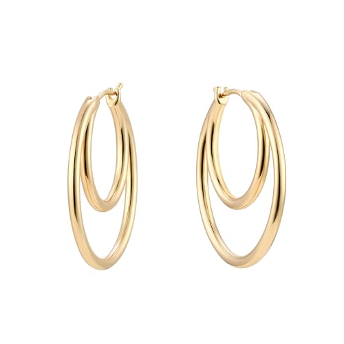 Jenosy Zarte Gold Ohrringe Groß Dünn Creolen Modische Leichte Knorpel Huggie Hypoallergene 18K Vergoldet Damen Modeschmuck für Frauen und Mädchen von Jenosy