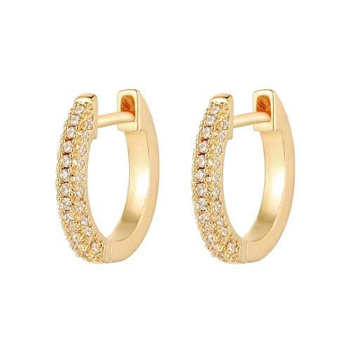 Jenosy Ohrringe Damen Gold Mit Weiß Zirkonia - Zarte Creolen, Modische Leichte Knorpel Huggie, Hypoallergene 18K Vergoldet Modeschmuck für Frauen und Mädchen von Jenosy