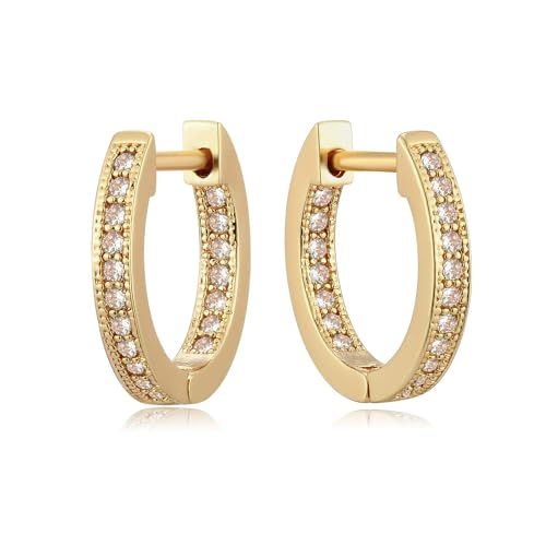 Jenosy Ohrringe Damen Gold Mit Zirkonia - Zarte Creolen, Modische Leichte Knorpel Huggie Hypoallergene Ohrringe 18K Vergoldet Modeschmuck für Frauen und Mädchen von Jenosy