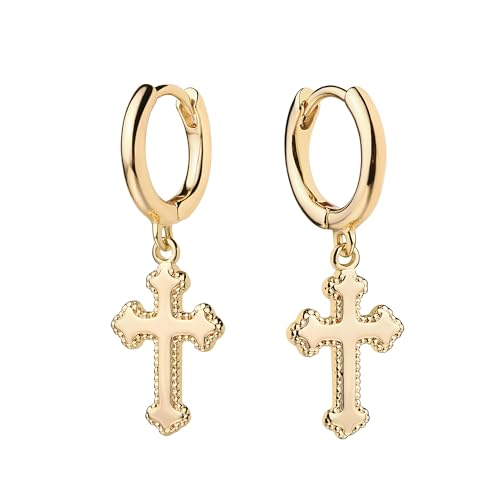 Jenosy Kreuz Ohrringe Damen Hängend - Zarte Gold Modische Creolen mit Anhänger - Hypoallergene Vergoldete Modeschmuck für Frauen und Mädchen von Jenosy