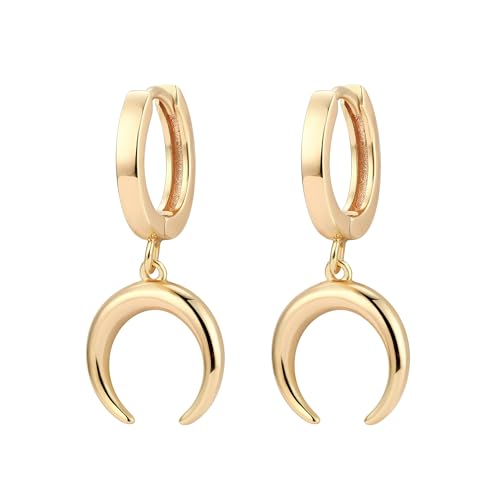 Jenosy Mond Ohrringe Damen Hängend - Zarte Goldene Creolen Mit Mond Anhänger - Hypoallergene Vergoldete Modeschmuck Für Frauen Und Mädchen von Jenosy