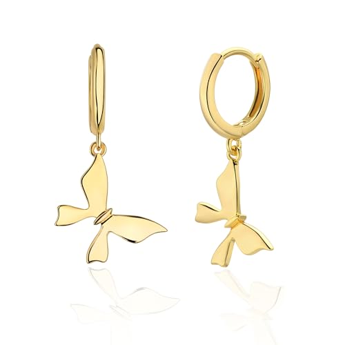 Jenosy Schmetterling Ohrringe Damen Hängend - Zarte Gold Modische Creolen Mit Anhänger - Hypoallergene Vergoldete Modeschmuck Für Frauen von Jenosy