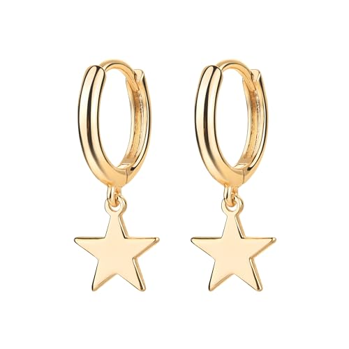 Jenosy Ohrringe Damen Stern Hängend - Zarte Goldene Creolen Mit Stern Anhänger - Hypoallergene Vergoldete Modeschmuck für Frauen und Mädchen von Jenosy