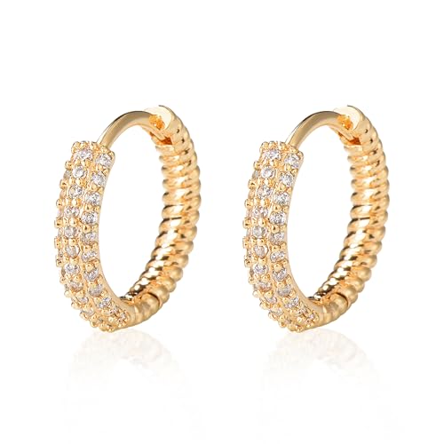 Jenosy Ohrringe Damen Gold mit Zirkonia - Zarte Creolen, Modische Leichte Knorpel Huggie Hypoallergene Ohrringe 18K Vergoldet Modeschmuck für Frauen und Mädchen von Jenosy