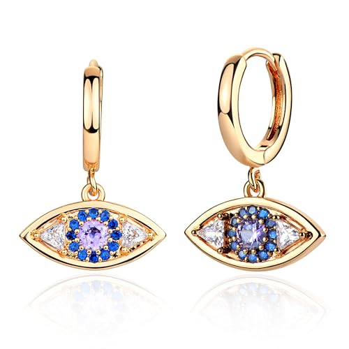 Jenosy Böser Blick Ohrringe Damen Hängend - Zarte Gold Modische Creolen mit Anhänger - Hypoallergene Vergoldete Modeschmuck für Frauen von Jenosy