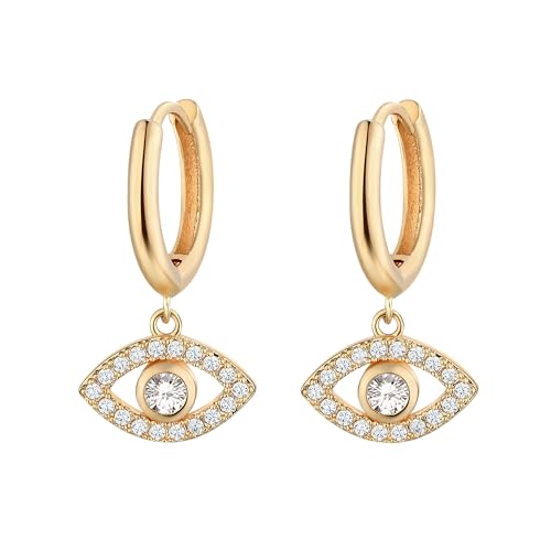 Jenosy Böser Blick Ohrringe Damen Hängend - Zarte Gold Modische Creolen mit Anhänger - Hypoallergene Vergoldete Modeschmuck für Frauen von Jenosy