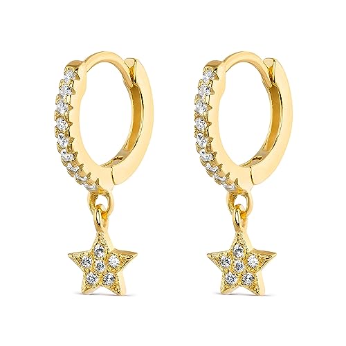 Jenosy Ohrringe Damen Stern Ohrringe Hängend Zarte Stern Ohrringe Gold Modische Creolen mit Stern Anhänger Hypoallergene Ohrringe Vergoldet Damen Modeschmuck für Frauen und Mädchen von Jenosy