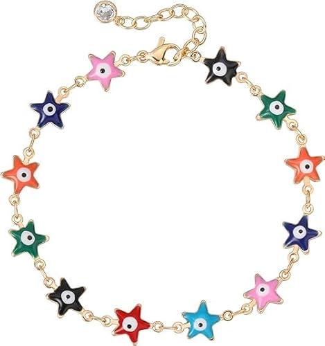 Jenosy Bunte Evil Eye Perlen Armband Damen Gold 14K Vergoldet Lucky Verstellbar Armband für Frauen Mädchen Schmuck von Jenosy