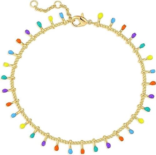 Jenosy Bunte Ovale Perlen Armband Damen Gold 14K Vergoldet Satellit Perlen Verstellbar Armband für Frauen Mädchen Schmuck von Jenosy