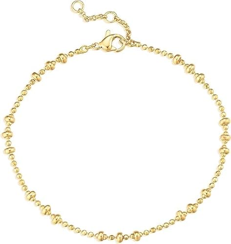 Jenosy 14K Vergoldet Armband Damen Gold Handgefertigt Flach Perle Cut Armband für Frauen Mädchen Schmuck von Jenosy
