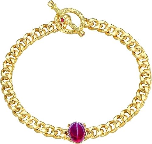 Jenosy 14K Vergoldet Kubanische Gliederkette Armband mit Rosa Starlight Stein für Damen und Mädchen in Gold von Jenosy