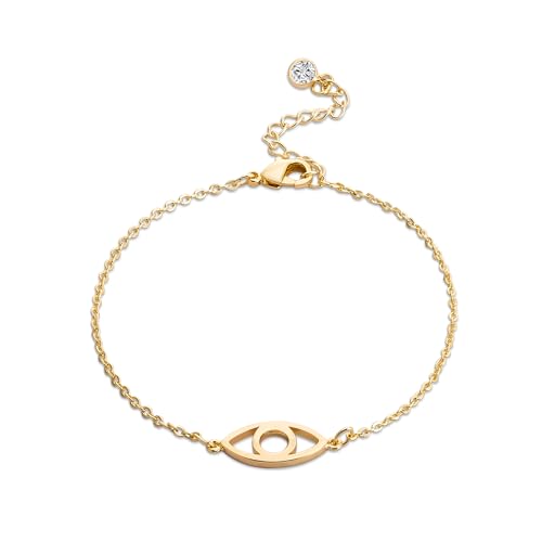 Jenosy 14K Vergoldet Armband Damen Gold Teufelsauge Personalisiertes Verstellbar Anhänger Armband für Frauen Mädchen Schmuck von Jenosy