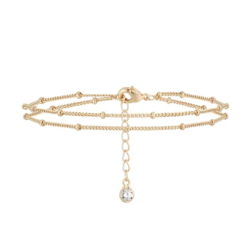 Jenosy 14K Vergoldet Armband Damen Gold Verstellbare Schichtung Ovales Verstellbar Anhänger Armband für Frauen Mädchen Schmuck von Jenosy