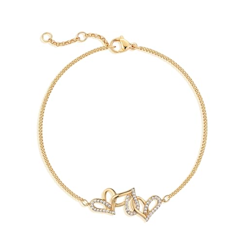 Jenosy 14K Vergoldet Armband Damen Gold mit 3 Herz Personalisiertes Verstellbar Anhänger Armband für Frauen Mädchen Schmuck von Jenosy