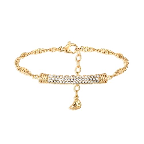 Jenosy 14K Vergoldet Armband Damen Gold mit Frühlingsdiamanten Personalisiertes Verstellbar Anhänger Armband für Frauen Mädchen Schmuck von Jenosy