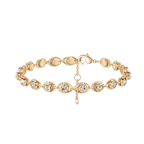 Jenosy 14K Vergoldet Armband Damen Gold mit Kristall Personalisiertes Verstellbar Anhänger Armband für Frauen Mädchen Schmuck von Jenosy