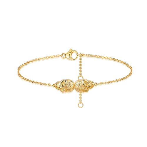 Jenosy 14K Vergoldet Armband Damen Gold mit Schädel Personalisiertes Verstellbar Anhänger Armband für Frauen Mädchen Schmuck von Jenosy