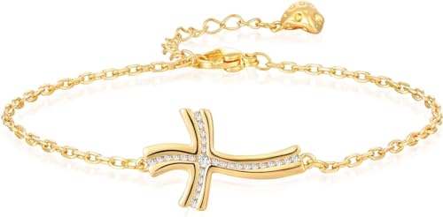 Jenosy 14K Vergoldet Kreuz Armband Damen Gold Handmade Personalisiertes Verstellbar Anhänger Armband für Frauen Mädchen Schmuck von Jenosy