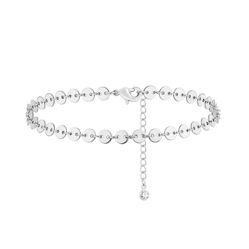 Jenosy 14K Vergoldet Armband Damen Silber mit Runde Charms Personalisiertes Verstellbar Anhänger Armband für Frauen Mädchen Schmuck von Jenosy