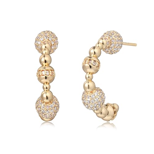 Jenosy 14K Vergoldet Gitter Perlen Ohrstecker Damen CZ Gold Ohrringe mit Cubic Zirconia 925 Sterling Silber Post Ohrringe Handmake Hypoallergene Schmuck von Jenosy