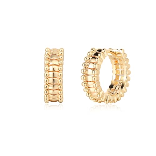 Jenosy 14K Vergoldet Ohrringe Damen Hoop Gold Ohrringe mit 925 Silver Post Gold Perlen Dainty Ohrringe Hypoallergene Goldschmuck Geschenke von Jenosy