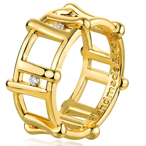 Jenosy 14K Vergoldete Link Cubic Zirconia Ring Gold Damen Hypoallergene Ringe für Frauen und Mädchen Size 6-8 (7) von Jenosy