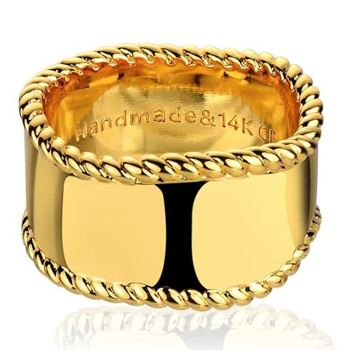 Jenosy 14K Vergoldete Ring Gold Damen Dicke Ringe Gold Huggie Goldene Ringe Hypoallergene Gold Schmuck für Frauen und Mädchen Size 6-8 von Jenosy