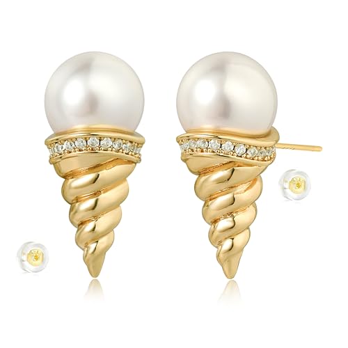 Jenosy 18K Vergoldet Goldene Perle Baumelnde Creolen S925 Silber Nadel Spike Huggie Ohrringe Creolen Gold Hypoallergene Schmuck Geschenk für Damen von Jenosy
